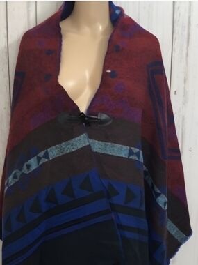 Blue & Burgundy Aztec Shawl Sweater One Size Wrap TRENDING!!!!!!